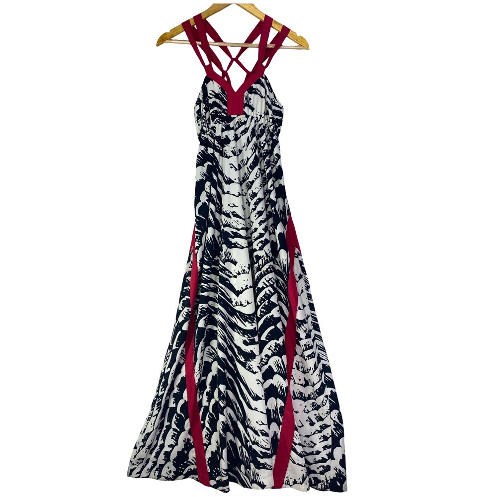 Y2K Express‎ Womens Abstract Print Cage Strap Maxi Dress XS Retro Glam Statement